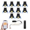 Set van 10 Milano Smart LED Mini Inbouwspots - Veranda spots - 12V 3W 200lm - Dimbaar - Wifi & Bluetooth - 2700K - IP65 waterdicht - Zwart | HOFTRONIC
