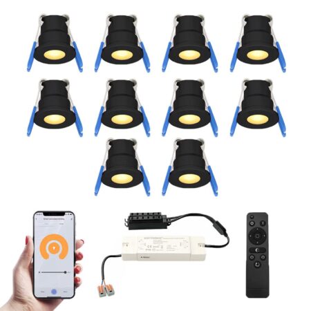 Set van 10 Milano Smart LED Mini Inbouwspots - Veranda spots - 12V 3W 200lm - Dimbaar - Wifi & Bluetooth - 2700K - IP65 waterdicht - Zwart | HOFTRONIC