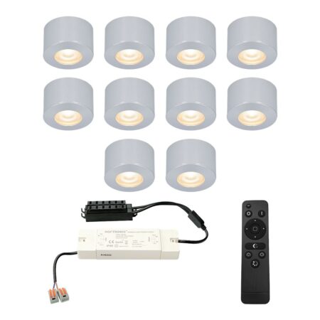 Set van 10 Navarra Mini LED Opbouwspots met Trafo - 12 Volt 3 Watt 200 lumen - Dimbaar - Plat 21