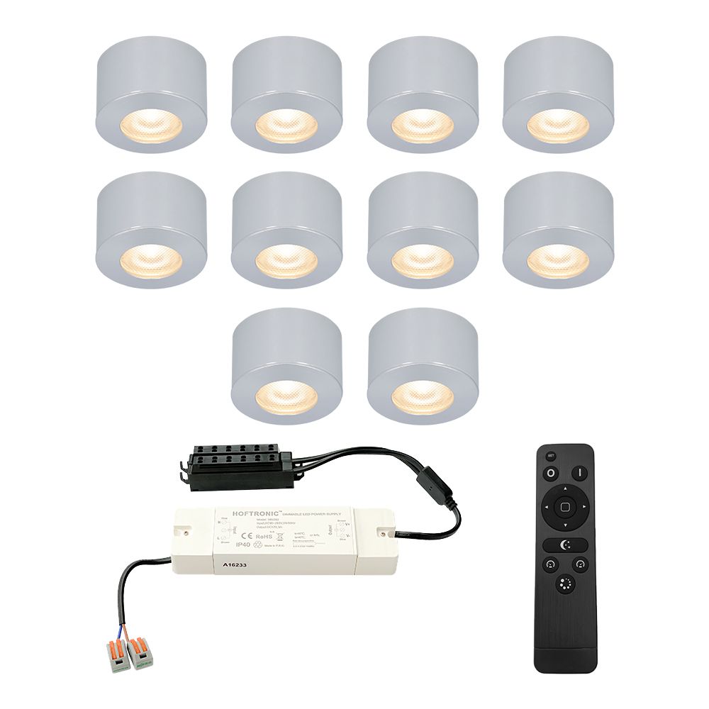Set van 10 Navarra Mini LED Opbouwspots met Trafo - 12 Volt 3 Watt 200 lumen - Dimbaar - Plat 21