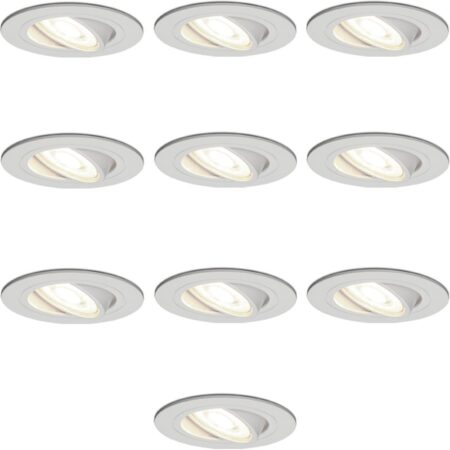 Set van 10 Pittsburg LED inbouwspots - 4 Watt 345 lumen - GU10 - 2700K warm wit - Dimbaar - Rond - Kantelbaar - Voor binnen - Wit | HOFTRONIC