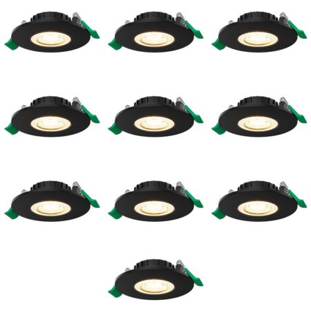 Set van 10 Prado dimbare LED Inbouwspots - 6 watt 570 lumen - CCT instelbare lichtkleur 2700K/4000K/6000K - Lage inbouwdiepte 25 mm - Rond - IP44 voor binnen en buiten - Zwart | HOFTRONIC
