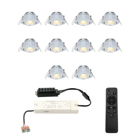 Set van 10 Sienna LED Mini Inbouwspots met trafo - 12 Volt 3 Watt 200 lumen - Dimbaar - Kantelbaar - Plat 30mm - 2700K - IP44 waterdicht - RVS | HOFTRONIC