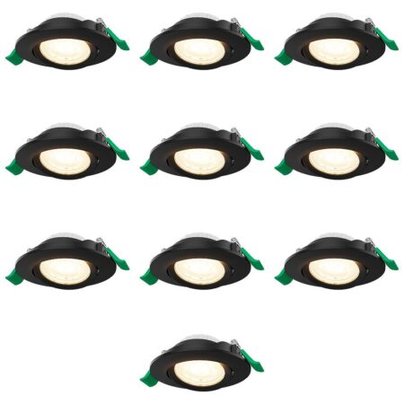 Set van 10 Terni dimbare LED-inbouwspots - 6 watt 570 lumen - CCT instelbare lichtkleur 2700K/4000K/6000K - Lage inbouwdiepte 25 mm - Rond - IP20 voor gebruik binnenshuis - Zwart | HOFTRONIC