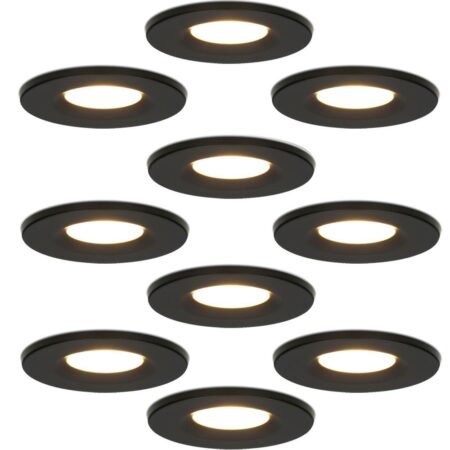 Set van 10 Venezia LED inbouwspots - 6 Watt 650 lumen - 2700K warm wit - Dimbaar - Rond - IP65 waterdicht - Zwart - Voor binnen