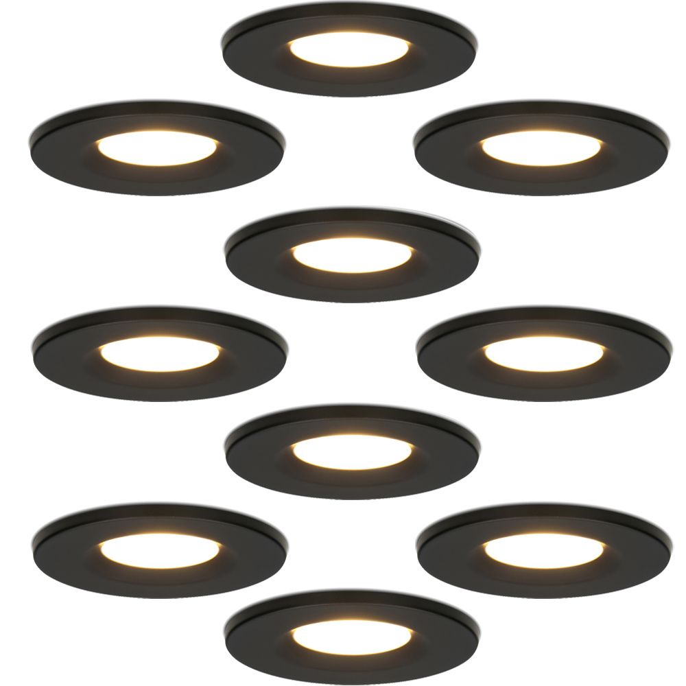 Set van 10 Venezia LED inbouwspots - 6 Watt 650 lumen - 2700K warm wit - Dimbaar - Rond - IP65 waterdicht - Zwart - Voor binnen