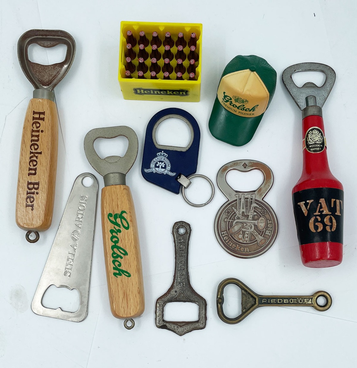 Set van 10 Vintage Flessenopeners met Biermerken - Heineken