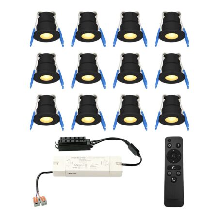 Set van 12 12V 3W - Mini LED Inbouwspot - Zwart - Dimbaar - Verzonken - Verandaverlichting - IP65 voor buiten - 2700K - Warm wit | HOFTRONIC