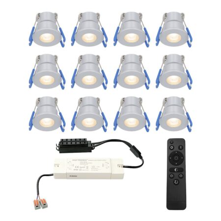 Set van 12 Milano LED Mini Inbouwspots met trafo - 12 Volt 3 Watt 200 lumen - Dimbaar - Plat 34mm - 2700K - IP65 waterdicht - Grijs - Veranda Spotjes - Overkapping Spotjes | HOFTRONIC