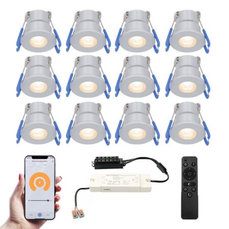Set van 12 Milano Smart LED Mini Inbouwspots - Veranda spots - 12V 3W 200lm - Dimbaar - Wifi & Bluetooth - 2700K - IP65 waterdicht - RVS | HOFTRONIC