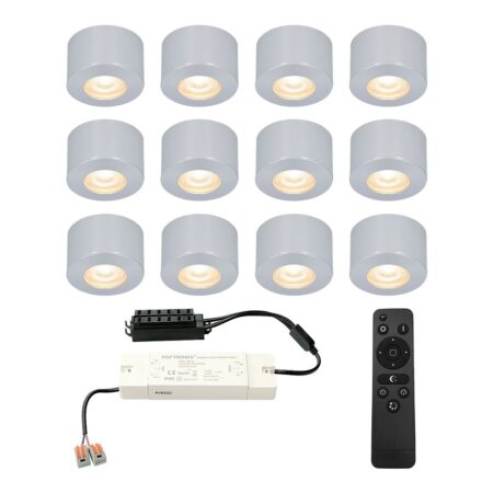 Set van 12 Navarra Mini LED Opbouwspots met Trafo - 12 Volt 3 Watt 200 lumen - Dimbaar - Plat 21