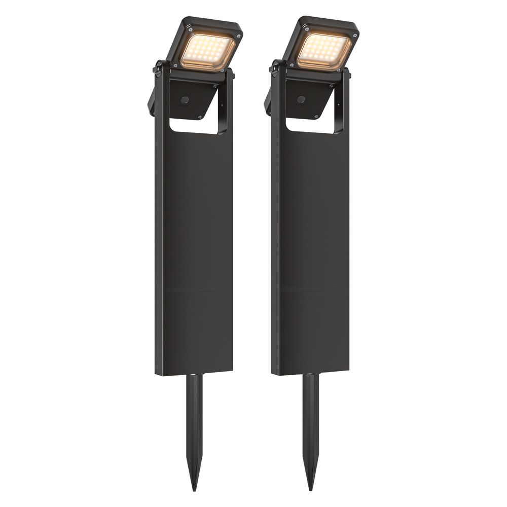 Set van 2 Alton Solar padverlichting prikspot - Geschikt voor buiten IP54 - Kantelbaar - 3000K Warm wit licht - 2 lichtstanden - Zwart - Sokkellamp | HOFTRONIC