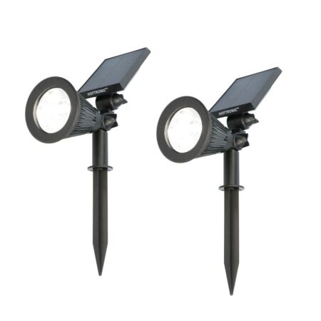 Set van 2 Bend solar prikspots - Incl. Schemerschakelaar - 6000K koud wit - 2 lichtstanden - 200lm - 6-9 uur brandtijd - Kantelbaar en richtbaar - IP65 waterdicht | HOFTRONIC
