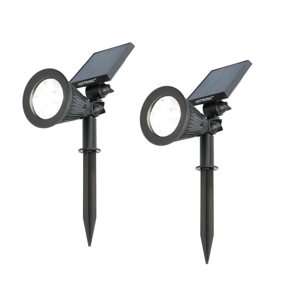 Set van 2 Bend solar prikspots - Incl. Schemerschakelaar - 6000K koud wit - 2 lichtstanden - 200lm - 6-9 uur brandtijd - Kantelbaar en richtbaar - IP65 waterdicht | HOFTRONIC