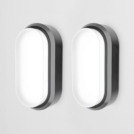 Set van 2 C-Series - LED Plafondlamp zwart ovaal - Wandlamp - Scheepslamp - IP54 - 18 Watt - 1830lm - 6500K Daglicht wit - voor binnen en buiten | HOFTRONIC