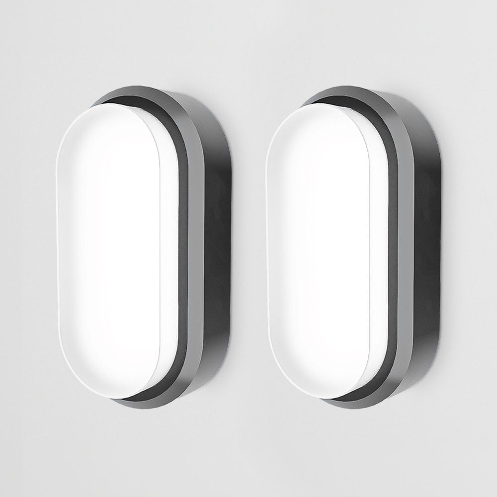 Set van 2 C-Series - LED Plafondlamp zwart ovaal - Wandlamp - Scheepslamp - IP54 - 18 Watt - 1830lm - 6500K Daglicht wit - voor binnen en buiten | HOFTRONIC