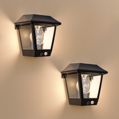 Set van 2 Cairo - Solar Wandlamp - Met PIR bewegingssensor - 3000K warm witte lichtbron - IP44 waterdicht - Zwart - Tuinverlichting - Buitenlamp | HOFTRONIC