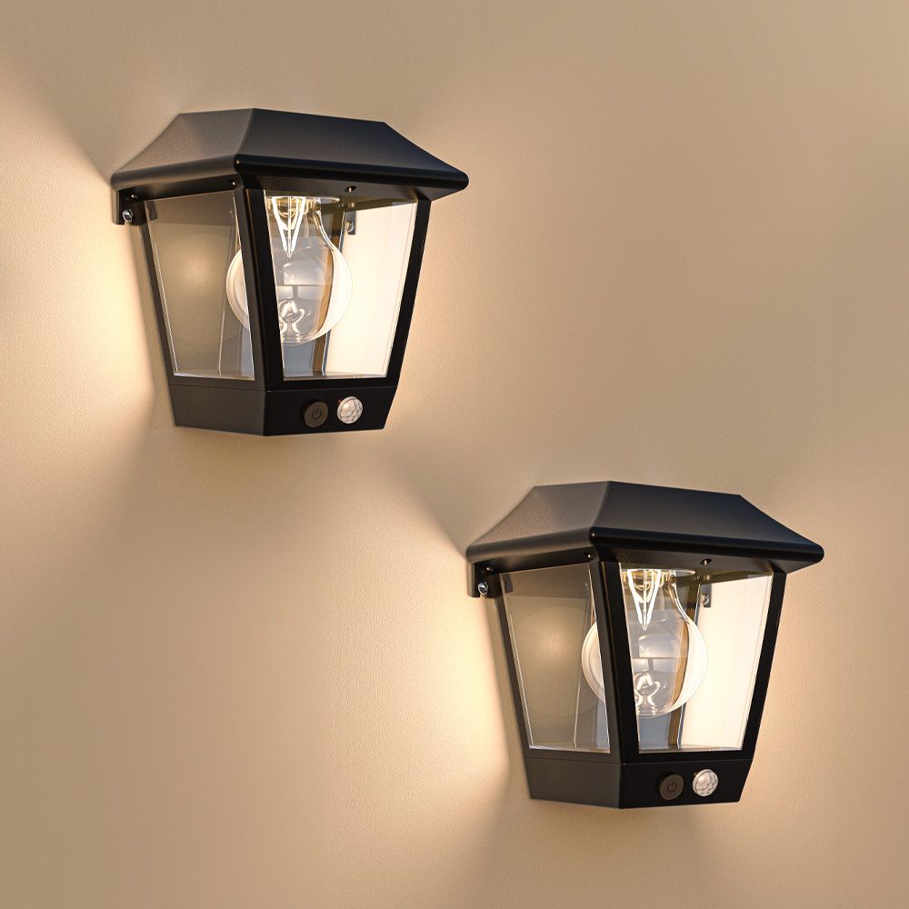 Set van 2 Cairo - Solar Wandlamp - Met PIR bewegingssensor - 3000K warm witte lichtbron - IP44 waterdicht - Zwart - Tuinverlichting - Buitenlamp | HOFTRONIC