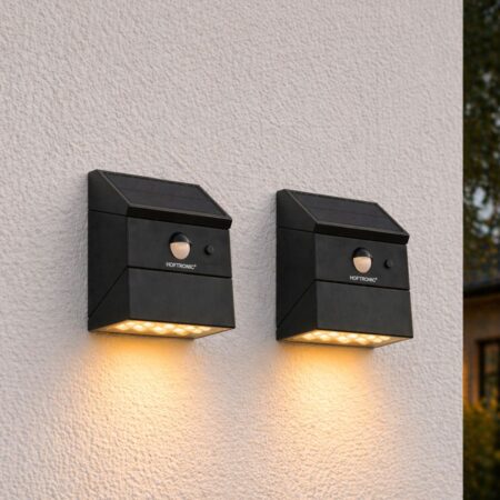 Set van 2 Cubos Solar LED Wandlampen met bewegingssensor - 2.5W 300lm - 2700K/4000K/6000K warm wit/neutraal wit/daglicht wit - Kantelbare lichthoek - Kantelbaar zonnepaneel - IP65 waterdicht - Zwart - Downlight | HOFTRONIC