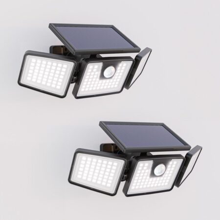 Set van 2 Edon Solar Wandlampen buiten met PIR bewegingssensor - Incl. Schemerschakelaar - IP44 waterdicht - 156 LED's - 7 watt - 6500K 700 lumen daglicht wit licht - Zwart | HOFTRONIC
