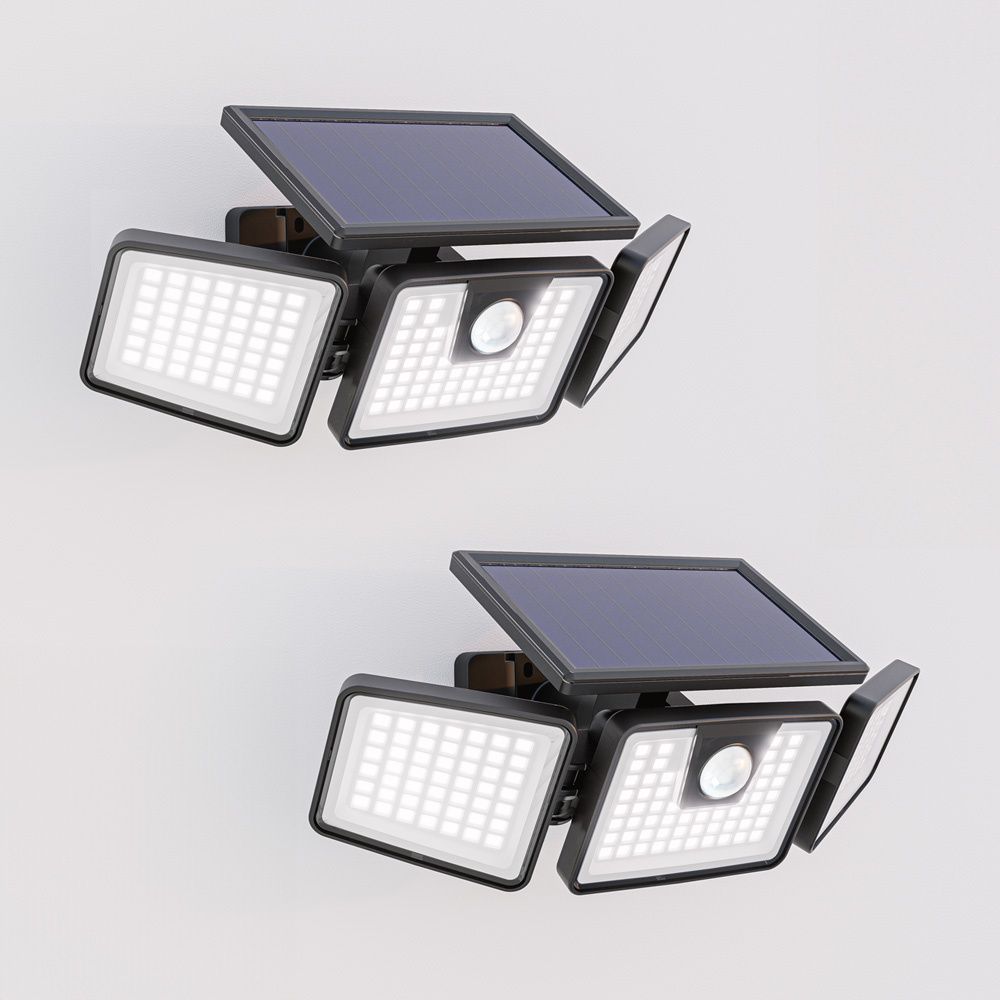 Set van 2 Edon Solar Wandlampen buiten met PIR bewegingssensor - Incl. Schemerschakelaar - IP44 waterdicht - 156 LED's - 7 watt - 6500K 700 lumen daglicht wit licht - Zwart | HOFTRONIC