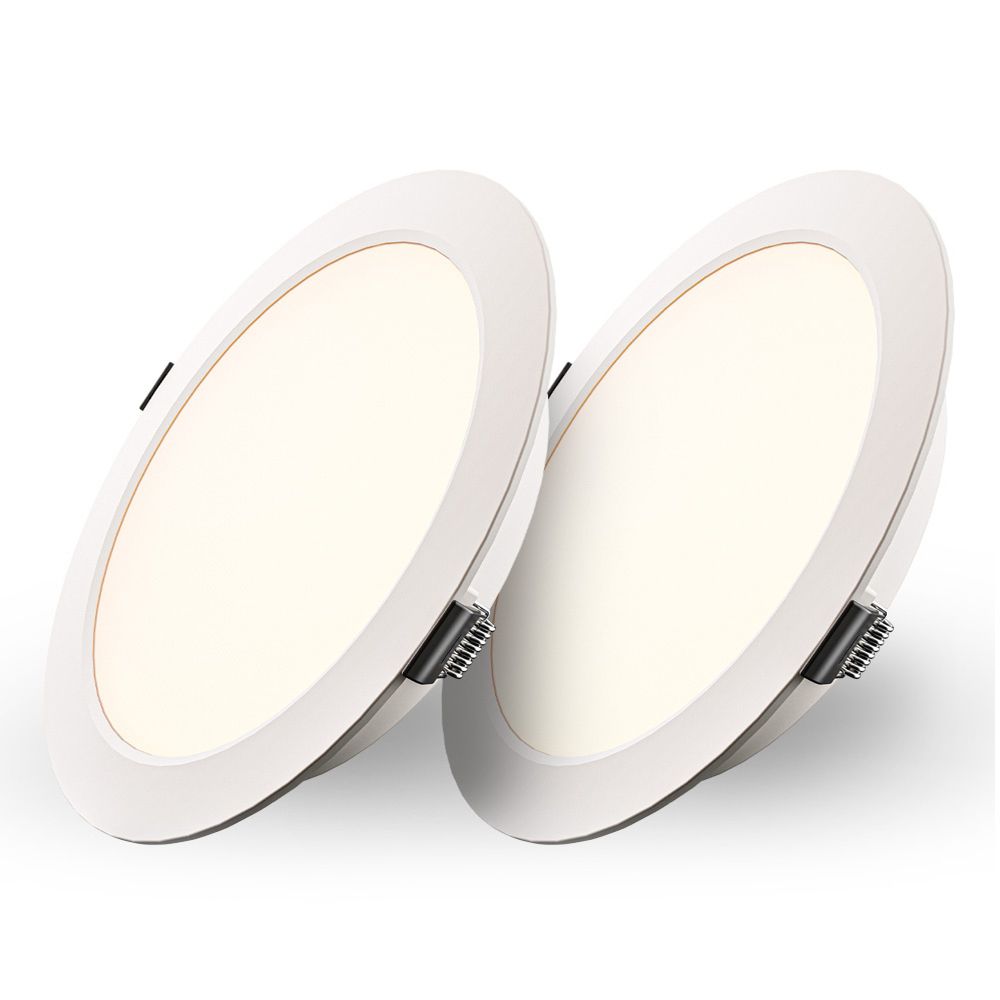 Set van 2 Georgia LED platte Inbouwspots wit - 9W 820lm - Rond - 2700K warm Wit - Ø145 mm - IP20 voor binnen - Inbouwdiepte 25mm | HOFTRONIC