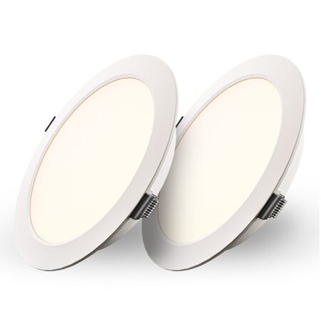 Set van 2 Georgia LED platte Inbouwspots wit - inbouwdiepte 25mm - 12W 1160lm - Rond - 2700K warm Wit - Ø170 mm - IP20 voor binnen | HOFTRONIC