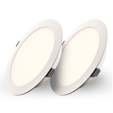 Set van 2 Georgia LED platte Inbouwspots wit - inbouwdiepte 25mm - 18 Watt 1820lm - Rond - 2700K warm Wit - Ø220 mm - IP20 voor binnen | HOFTRONIC