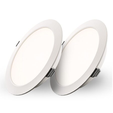 Set van 2 Georgia LED platte Inbouwspots wit - inbouwdiepte 25mm - 18 Watt 1820lm - Rond - 4000K Neutraal Wit - Ø220 mm - IP20 voor binnen | HOFTRONIC