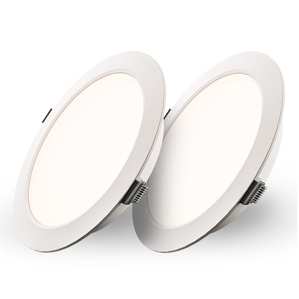 Set van 2 Georgia LED platte Inbouwspots wit - inbouwdiepte 25mm - 18 Watt 1820lm - Rond - 4000K Neutraal Wit - Ø220 mm - IP20 voor binnen | HOFTRONIC