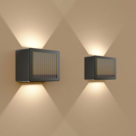 Set van 2 Louis - Solar LED Wandlamp - Kubus - Up&Downlight - CCT warm wit-koud wit - Zwart- IP65 waterdicht - 4 LEDs - tuinverlichting - buitenlamp | HOFTRONIC
