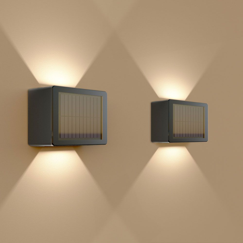 Set van 2 Louis - Solar LED Wandlamp - Kubus - Up&Downlight - CCT warm wit-koud wit - Zwart- IP65 waterdicht - 4 LEDs - tuinverlichting - buitenlamp | HOFTRONIC