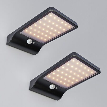 Set van 2 Macon - LED Solar Wandlampen - slim design - met PIR bewegingssensor - Zwart - Warm wit licht - 36 LEDs - IP44 | HOFTRONIC