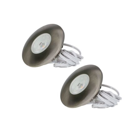 Set van 2 Pavo - Platte LED ipbouwspots met lage inbouwdiepte 12mm - 3 Watt 300 Lumen - 2700K Warm wit - Dimbaar - Rond - Meubelspot - IP44 waterdicht - RVS | HOFTRONIC