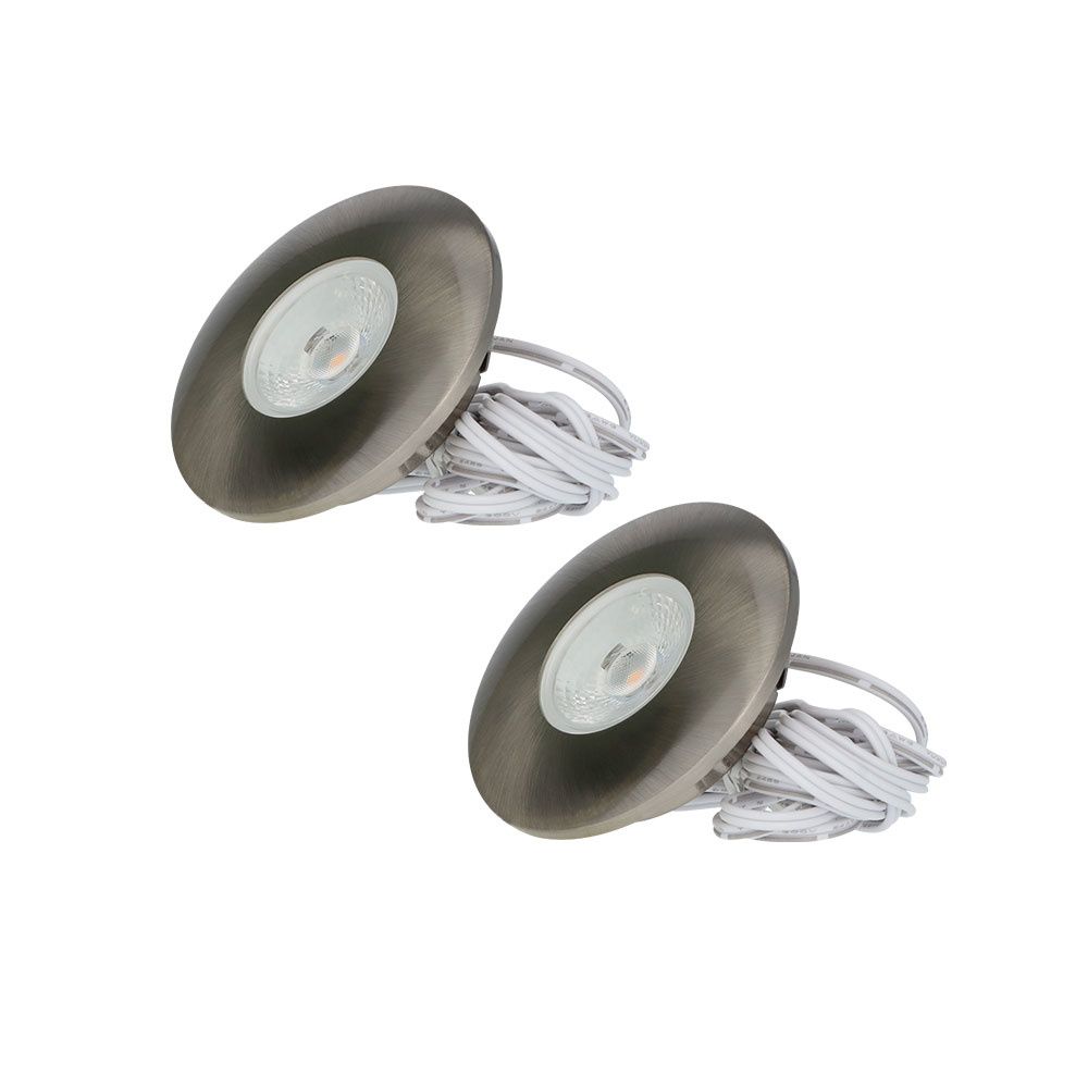 Set van 2 Pavo - Platte LED ipbouwspots met lage inbouwdiepte 12mm - 3 Watt 300 Lumen - 2700K Warm wit - Dimbaar - Rond - Meubelspot - IP44 waterdicht - RVS | HOFTRONIC