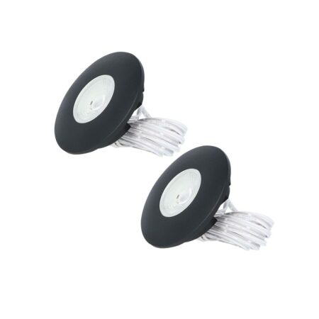 Set van 2 Pavo - Platte LED ipbouwspots met lage inbouwdiepte 12mm - 3 Watt 300 Lumen - 2700K Warm wit - Dimbaar - Rond - Meubelspot - IP44 waterdicht - Zwart | HOFTRONIC