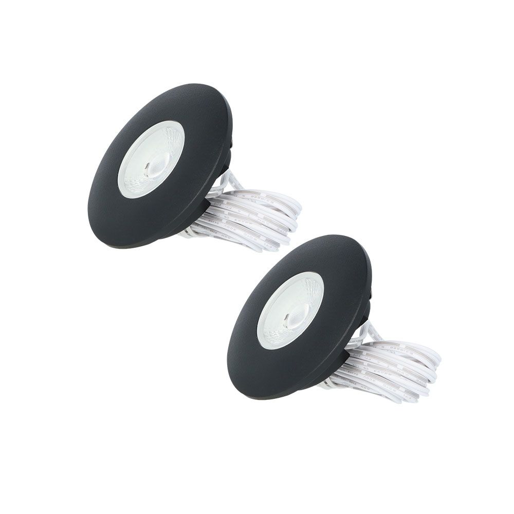 Set van 2 Pavo - Platte LED ipbouwspots met lage inbouwdiepte 12mm - 3 Watt 300 Lumen - 2700K Warm wit - Dimbaar - Rond - Meubelspot - IP44 waterdicht - Zwart | HOFTRONIC