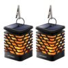 Set van 2 Solar Tuinlantaarn Amelia - Met sfeervol vlam effect - IP65 Waterdicht - Warm wit 3000K licht - Schemerschakelaar - Tafellamp - Hanglamp - Solar lantaarn - Zwart | HOFTRONIC