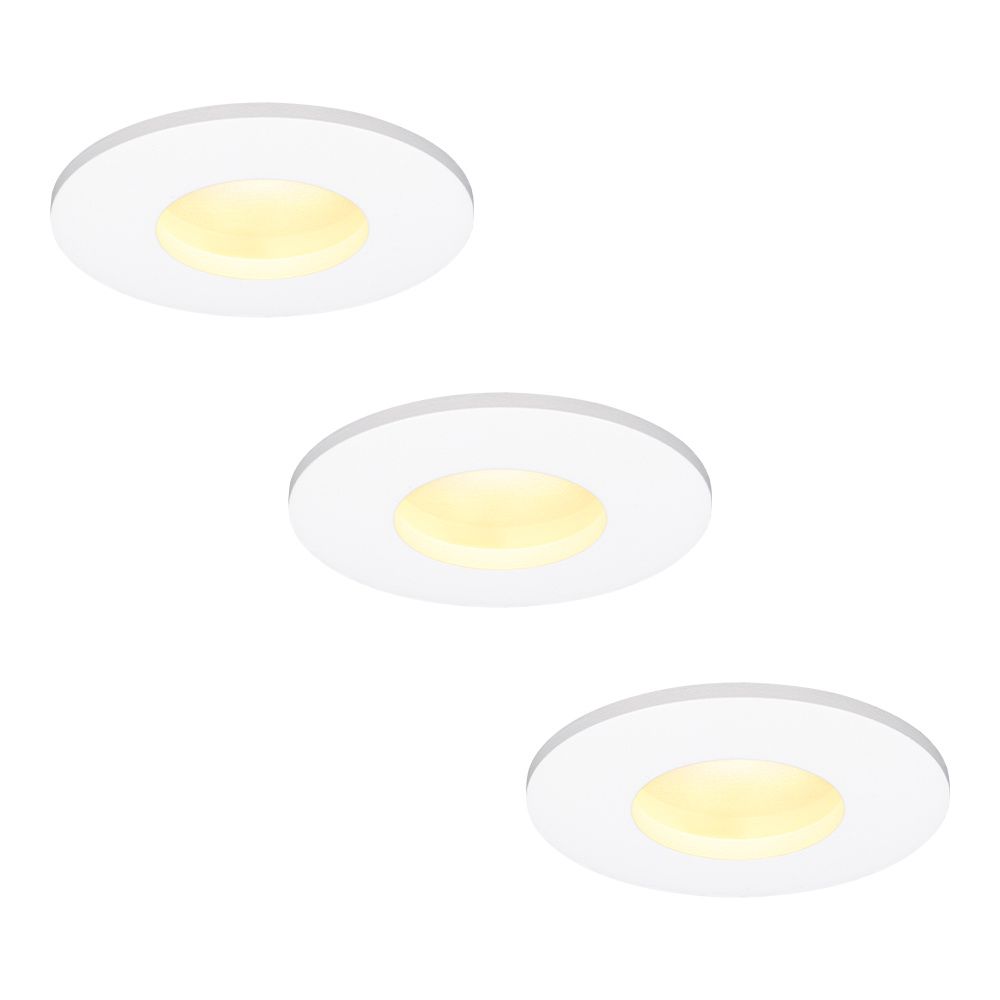 Set van 3 Barcelona - LED platte inbouwspots met lage inbouwdiepte 60mm - 6 Watt 570 Lumen - 2700K Warm wit - GU10 LED Module - Dimbaar - Rond - IP44 voor badkamer