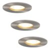 Set van 3 Bari LED Inbouwspots - 4 Watt 345 lumen - 2700K Warm Wit - GU10 - Dimbaar - Rond - IP65 Waterdicht - RVS - Voor binnen