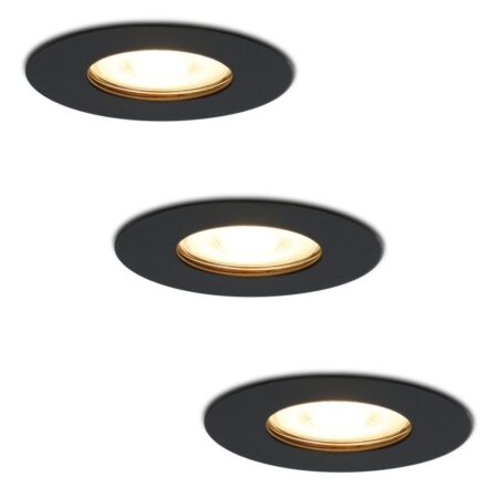 Set van 3 Bari LED Inbouwspots - 4 Watt 345 lumen - 2700K Warm Wit - GU10 - Dimbaar - Rond - IP65 Waterdicht - Zwart - Voor binnen