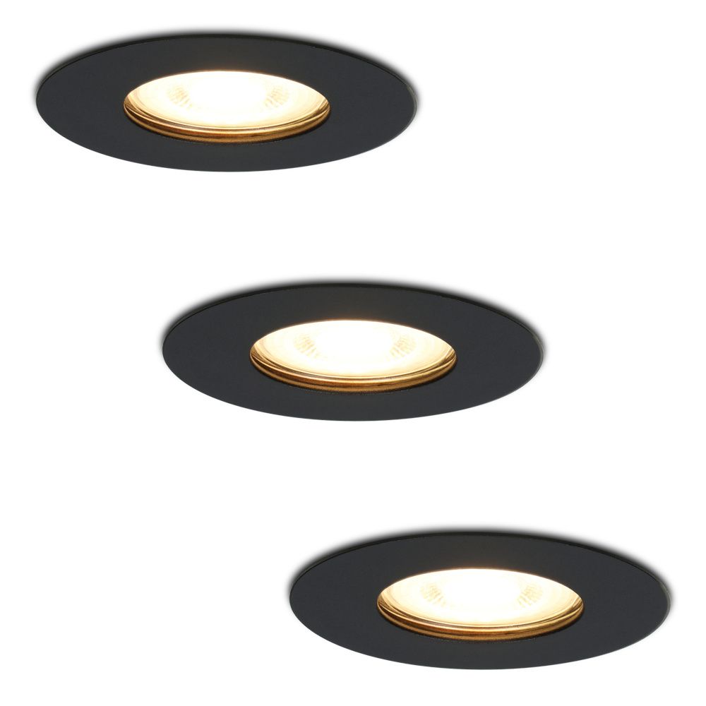 Set van 3 Bari LED Inbouwspots - 4 Watt 345 lumen - 2700K Warm Wit - GU10 - Dimbaar - Rond - IP65 Waterdicht - Zwart - Voor binnen