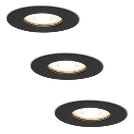 Set van 3 Bari LED inbouwspots - 4 Watt 345 Lumen - 4000K neutraal wit - GU10 - Dimbaar - Rond - IP64 Waterdicht - Zwart - Voor binnen