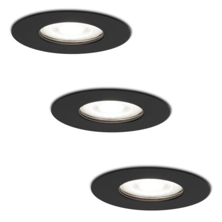 Set van 3 Bari LED inbouwspots - 4 Watt 345 Lumen - 6500K daglicht wit - GU10 - Dimbaar - Rond - IP64 Waterdicht - Zwart - Voor binnen
