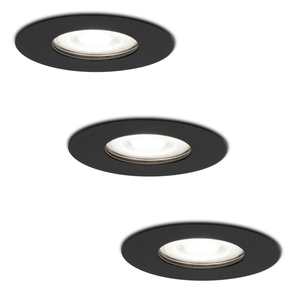 Set van 3 Bari LED inbouwspots - 4 Watt 345 Lumen - 6500K daglicht wit - GU10 - Dimbaar - Rond - IP64 Waterdicht - Zwart - Voor binnen