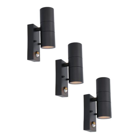 Set van 3 Blenda Wandlamp Zwart - 2700K Warm Wit - 8 watt 690 lumen - Bewegingssensor en Schemerschakelaar - IP44 Waterdicht - Up & Downlight voor buiten | HOFTRONIC