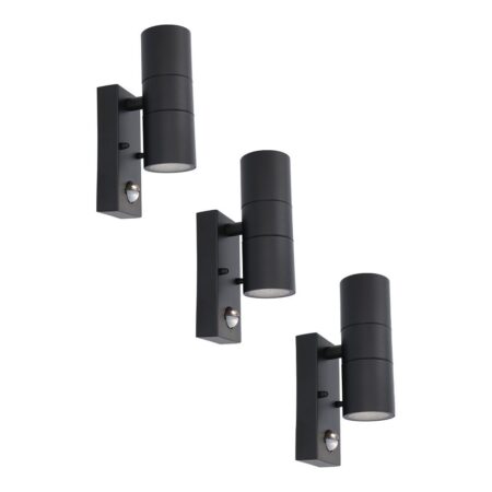 Set van 3 Blenda Wandlamp Zwart - 6500K daglicht Wit - 8 Watt 690 Lumen - Bewegingssensor en Schemerschakelaar - IP44 Waterdicht - Up & Downlight voor buiten | HOFTRONIC