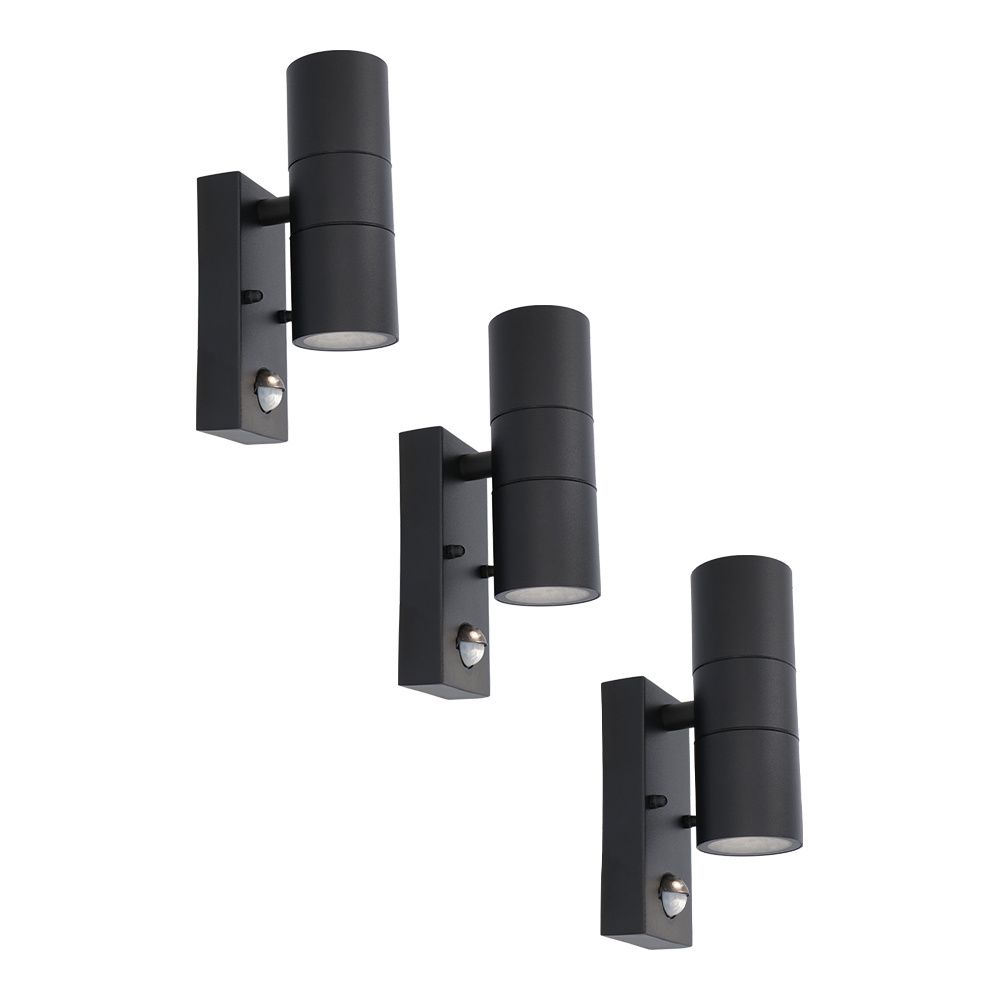 Set van 3 Blenda Wandlamp Zwart - 6500K daglicht Wit - 8 Watt 690 Lumen - Bewegingssensor en Schemerschakelaar - IP44 Waterdicht - Up & Downlight voor buiten | HOFTRONIC