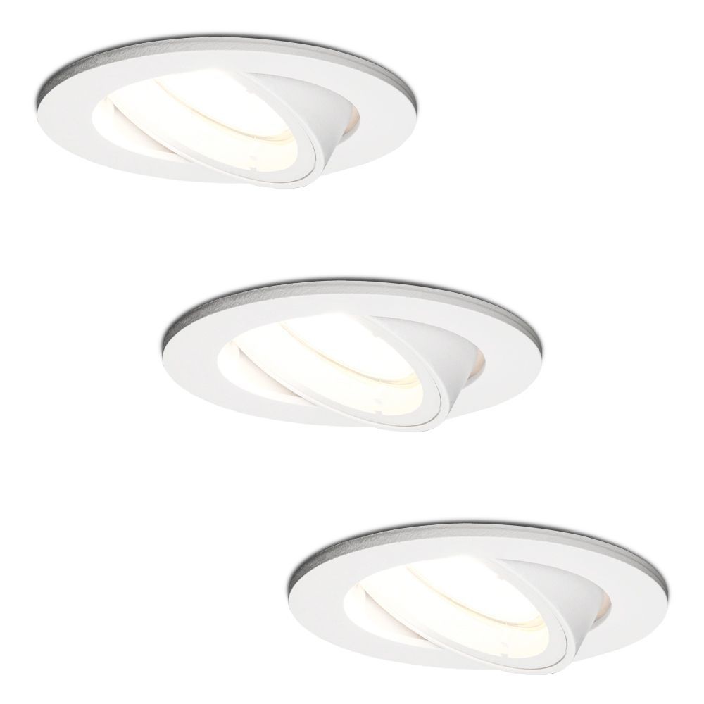 Set van 3 Dublin LED inbouwspot - 4 Watt 345 Lumen - 6500K Daglicht wit - GU10 - Dimbaar - Rond - Kantelbaar - IP20 waterdicht - Wit | HOFTRONIC