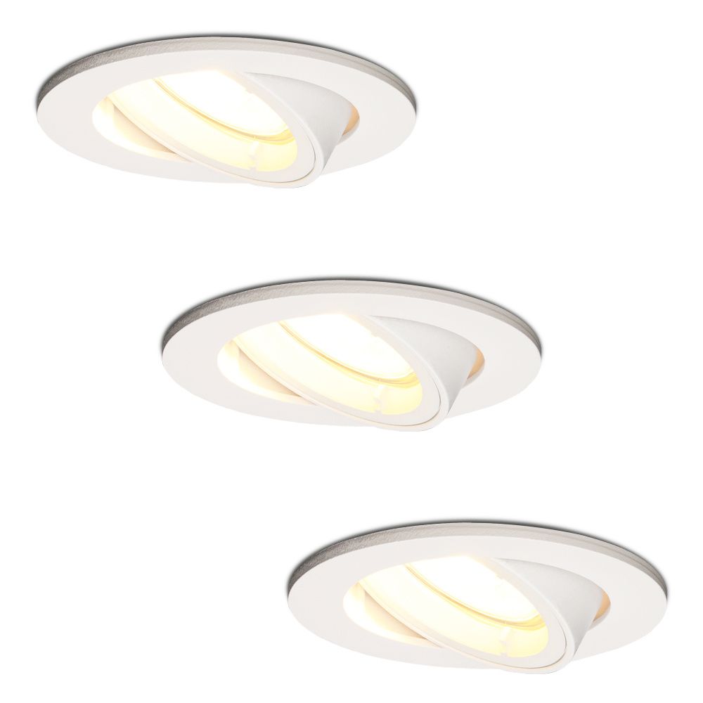 Set van 3 Dublin LED inbouwspots - 4 Watt 345 lumen - 2700K Warm wit - GU10 - Dimbaar - Rond - Kantelbaar - IP20 voor binnen - Wit | HOFTRONIC